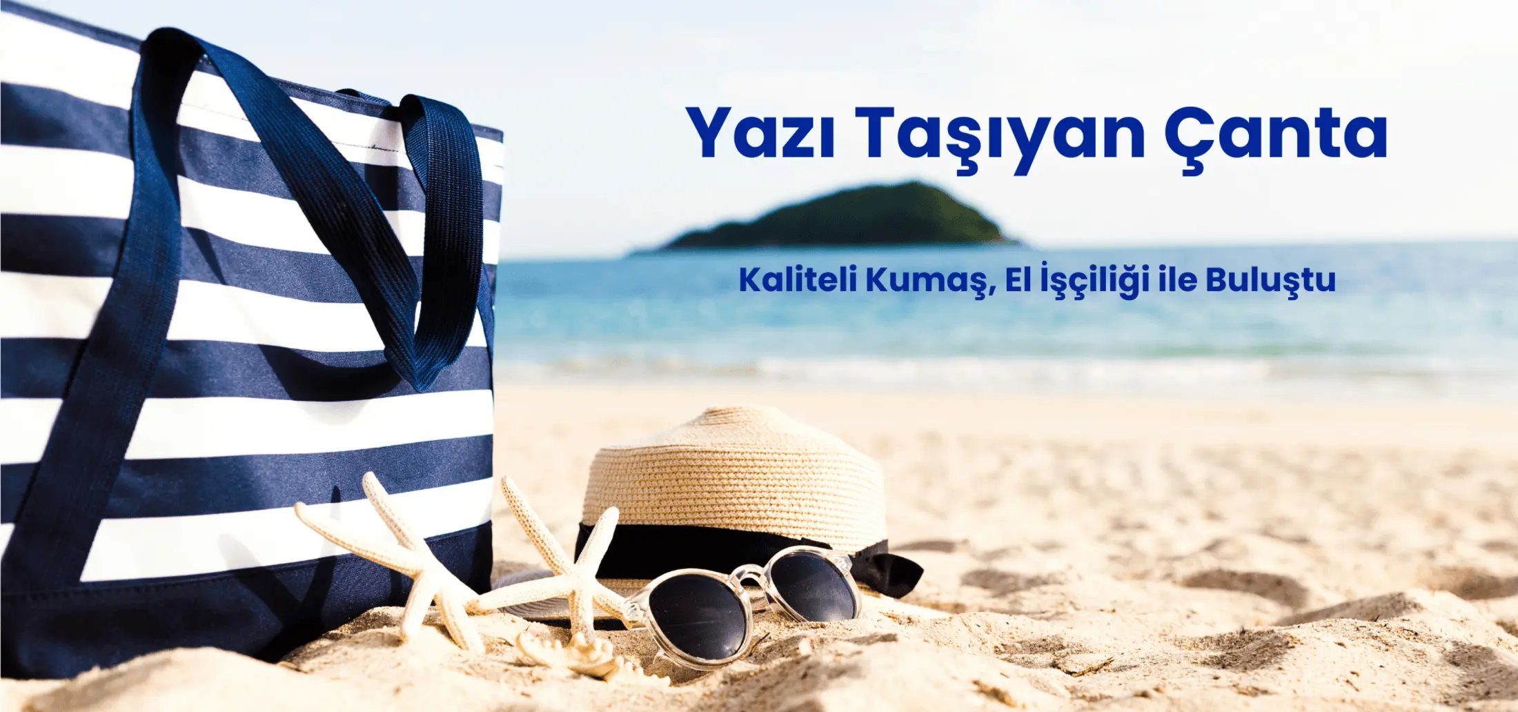 Mavi beyaz çizgili plaj bez çantası, promosyon çanta üreticisi Yorum Çanta’nın el işçiliği modeli – bez çanta, tela çanta, nonwoven ve jüt çanta imalatı.